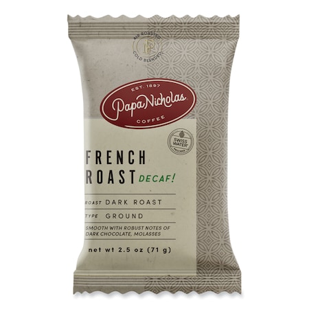 Papanicholas Coffee Coffee, Decaf French Roast, PK18, Decaffeinated French Roast, Fraction Pack, Decaffeinated, 2.5 oz 25186